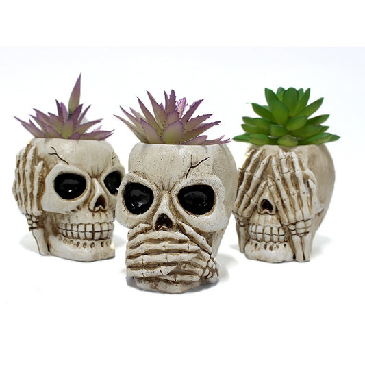 Resin Skeleton Set Flower Pot Desktop Decoration