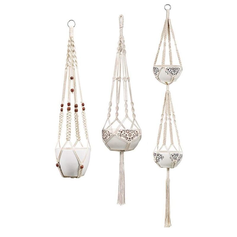 Macrame Plant Hanger Set Of 5 Indoor Wall Hanging Planter Basket Flower Pot Holder