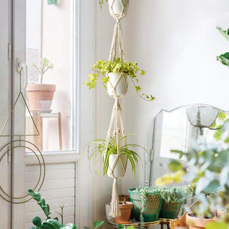 Macrame Plant Hanger Set Of 5 Indoor Wall Hanging Planter Basket Flower Pot Holder