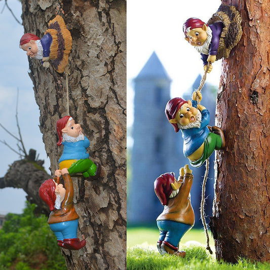 Resin Dwarf Three Dwarf Room Climbing Rope Outdoor Pastoral Decoration Ornaments Garden Courtyard Crafts