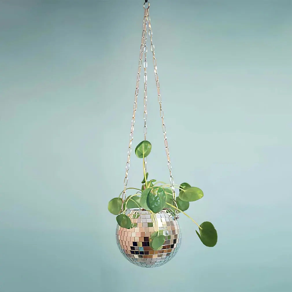 Disco Ball Hanging Flower Pot For Indoor Plants Bohemian Style Flower Planter Pots Rope Mirror Hanging Basket Garden Decor