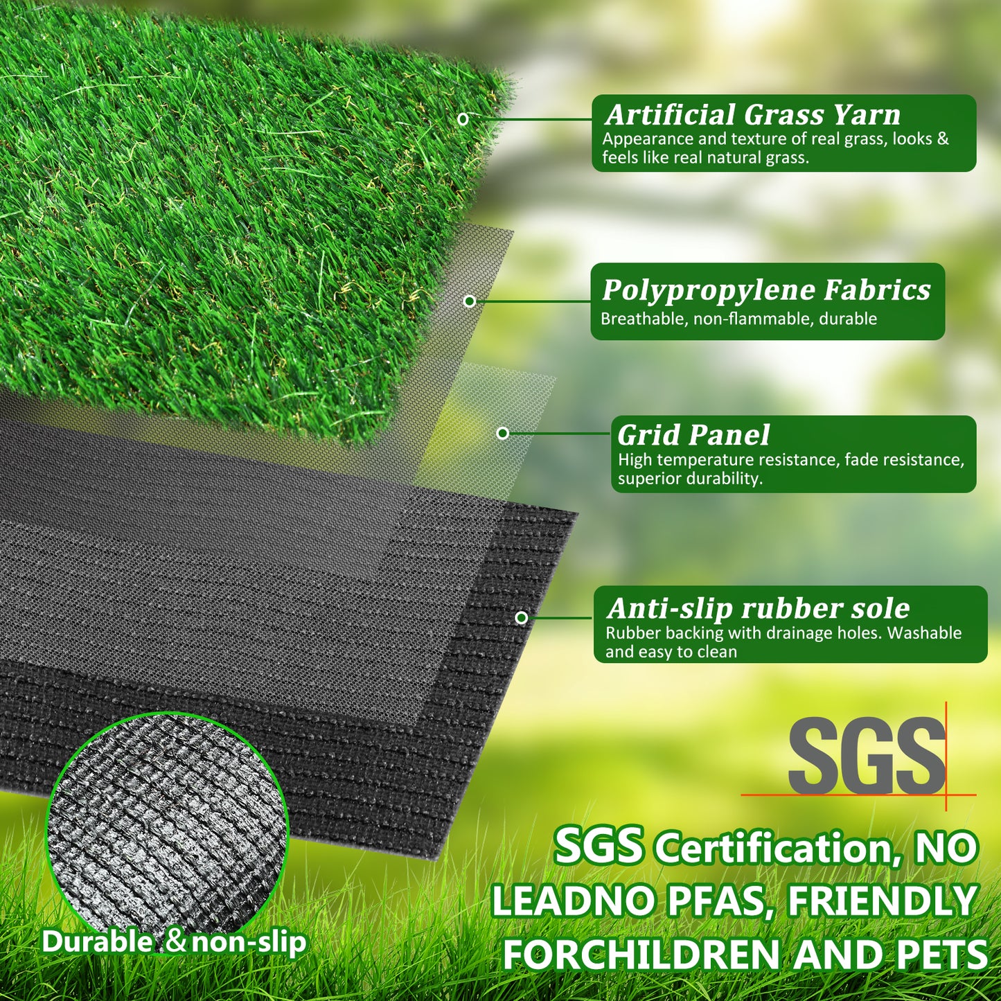 3FTX5FT Outdoor Artificial Grass Runway Blanket, Thick and Realistic Fake Grass Roll Decoration 1.38 "Pile Height